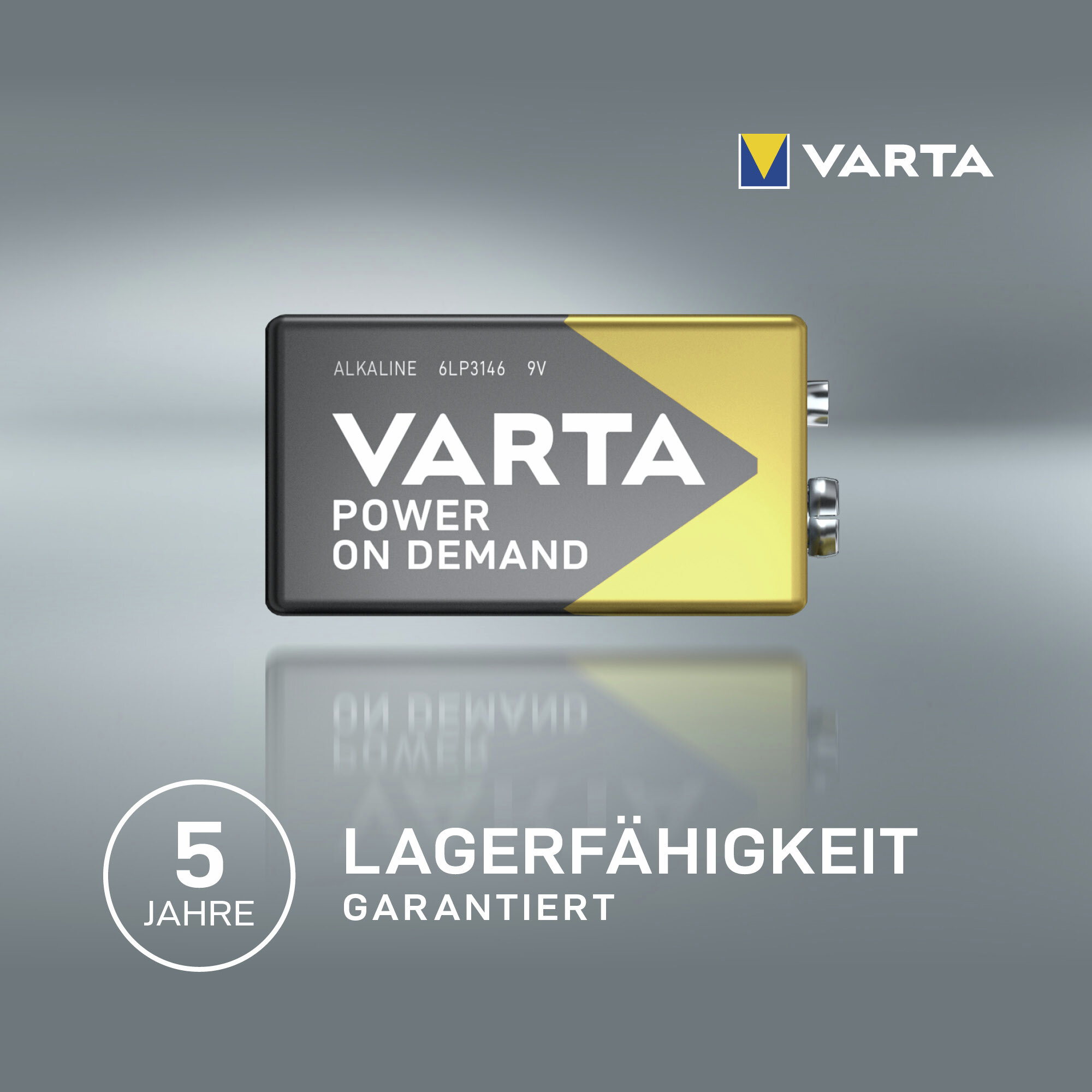 Varta 9V Alkaline Batterie mit "5 Jahre Lagerfähigkeit garantiert".