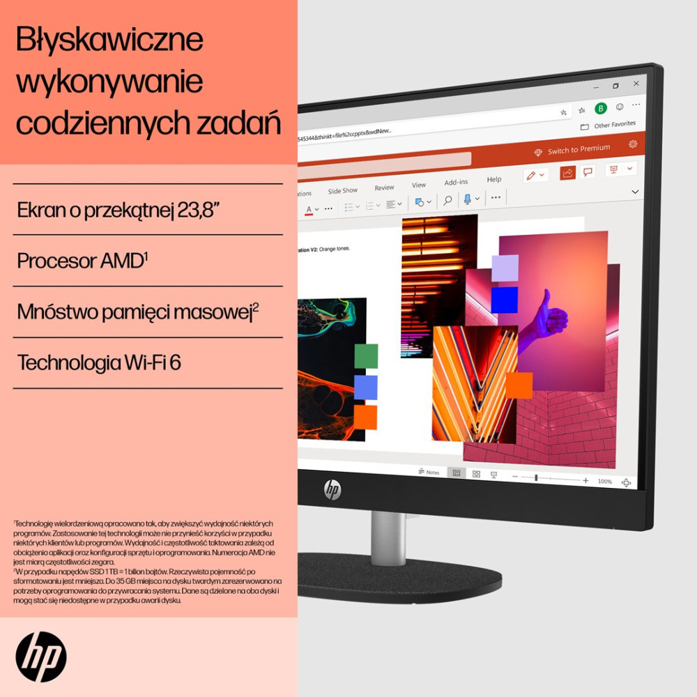 Monitor HP z ekranem 23,8 cala, procesorem AMD, dużą ilością pamięci i Wi-Fi 6.