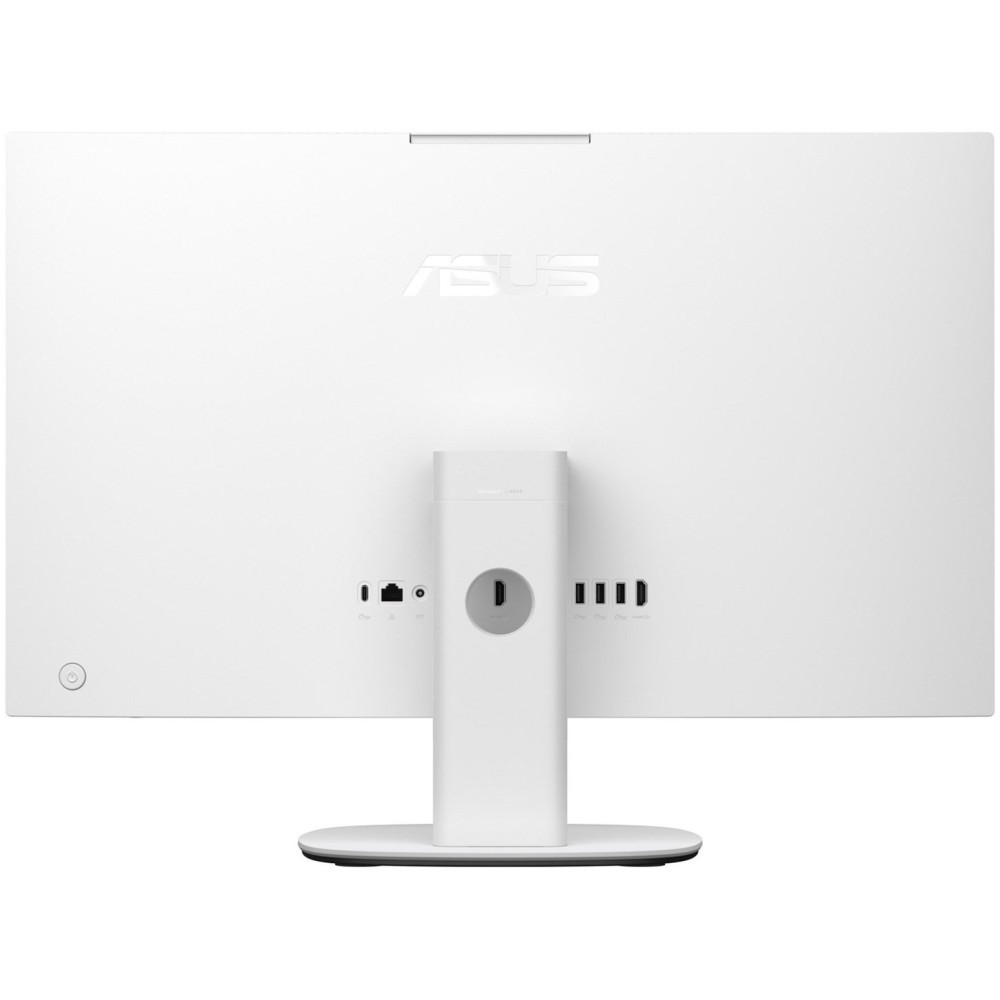 Tył białego monitora ASUS z portami i podstawką.