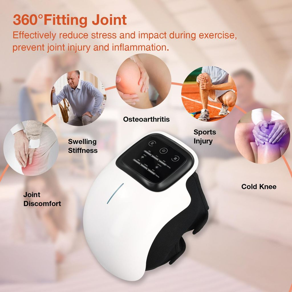 Ein Gelenkgerät mit Bildern von Kniebeschwerden, Osteoarthritis und Sportverletzungen.