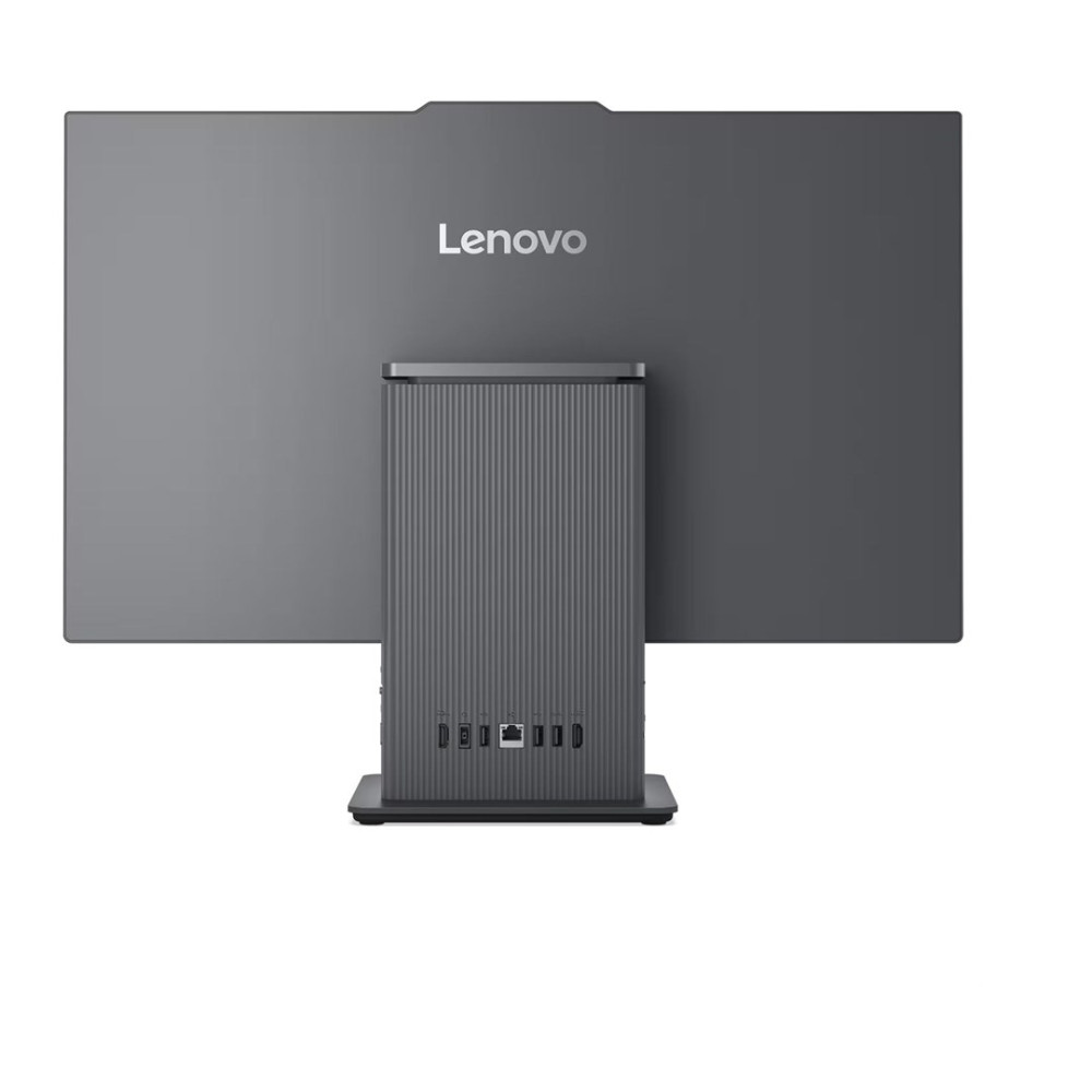 Tył szarego monitora Lenovo z portami na podstawie.