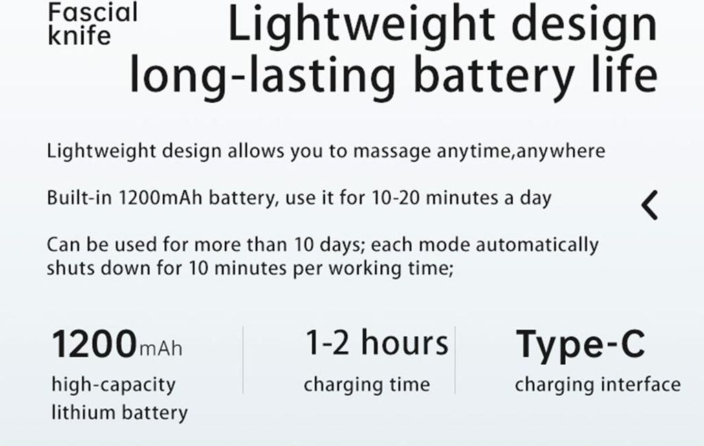 Faszienmesser mit leichtem Design, 1200mAh Akku, 1-2h Ladezeit, Typ-C.