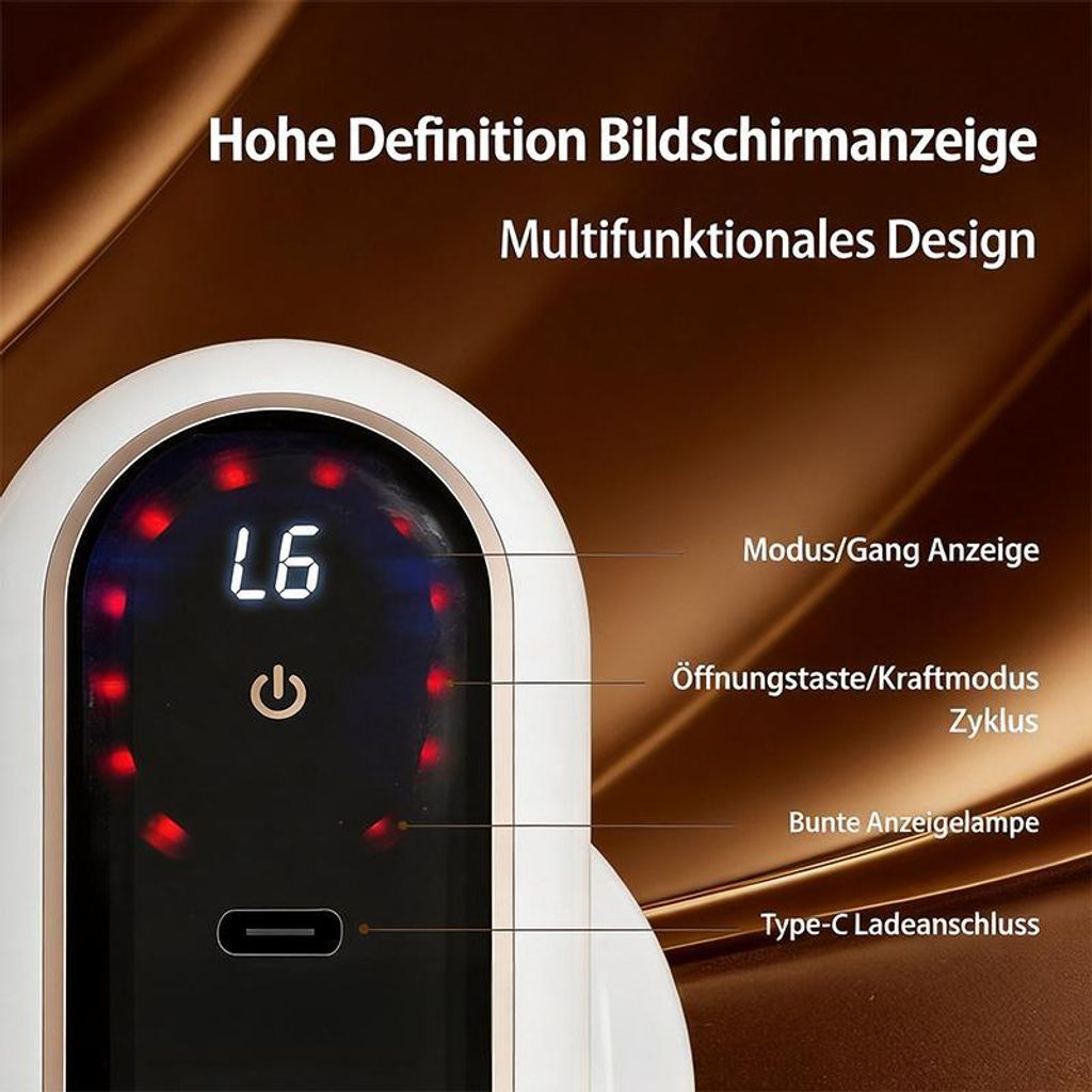 Gerät mit digitaler Anzeige L6, Ein/Aus-Symbol und Ladeanschluss.