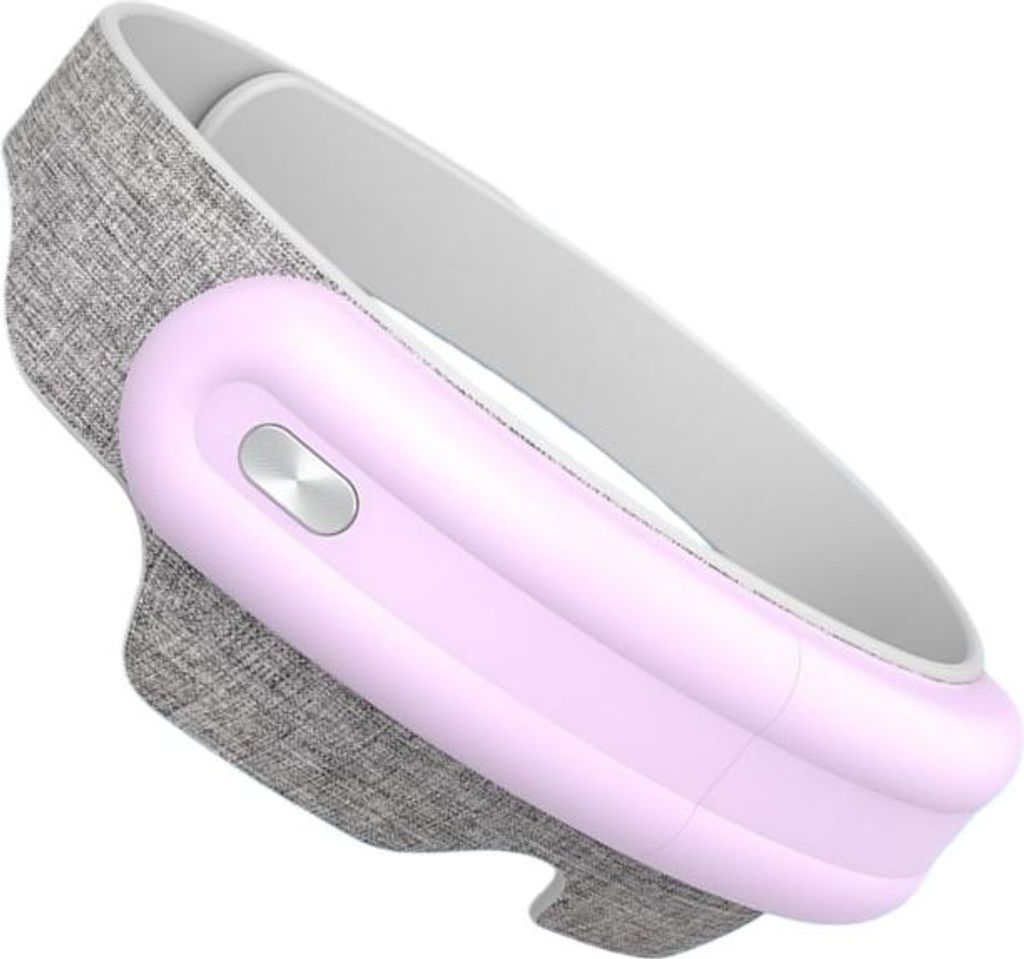 Ein rosafarbener Stirnband-Massager mit Knopf.