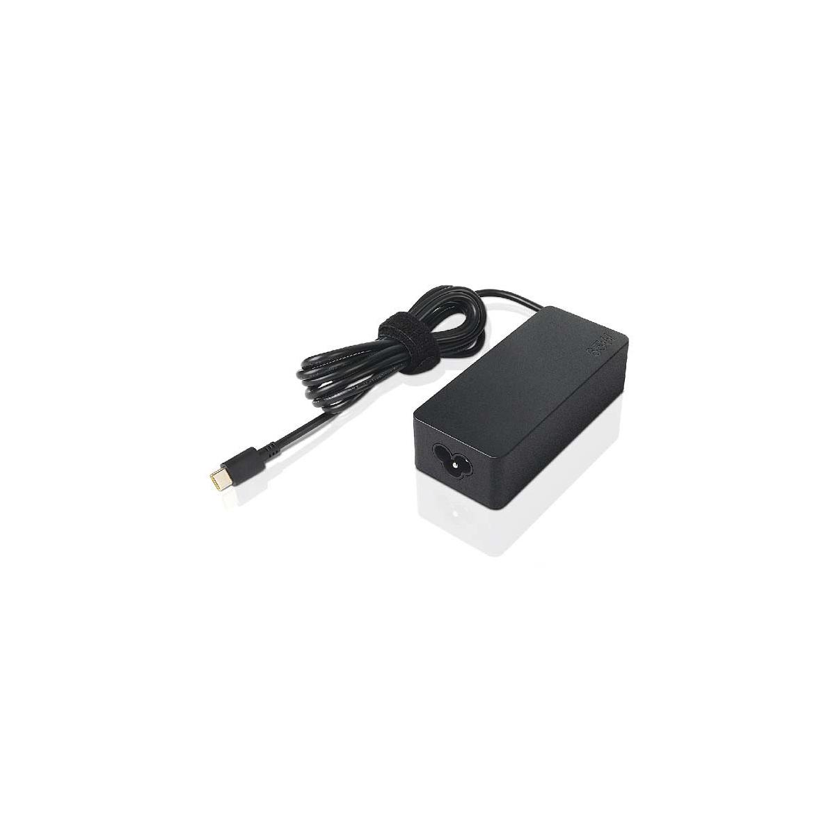 Czarny zasilacz do laptopa z kablem USB-C i paskiem na rzepy.