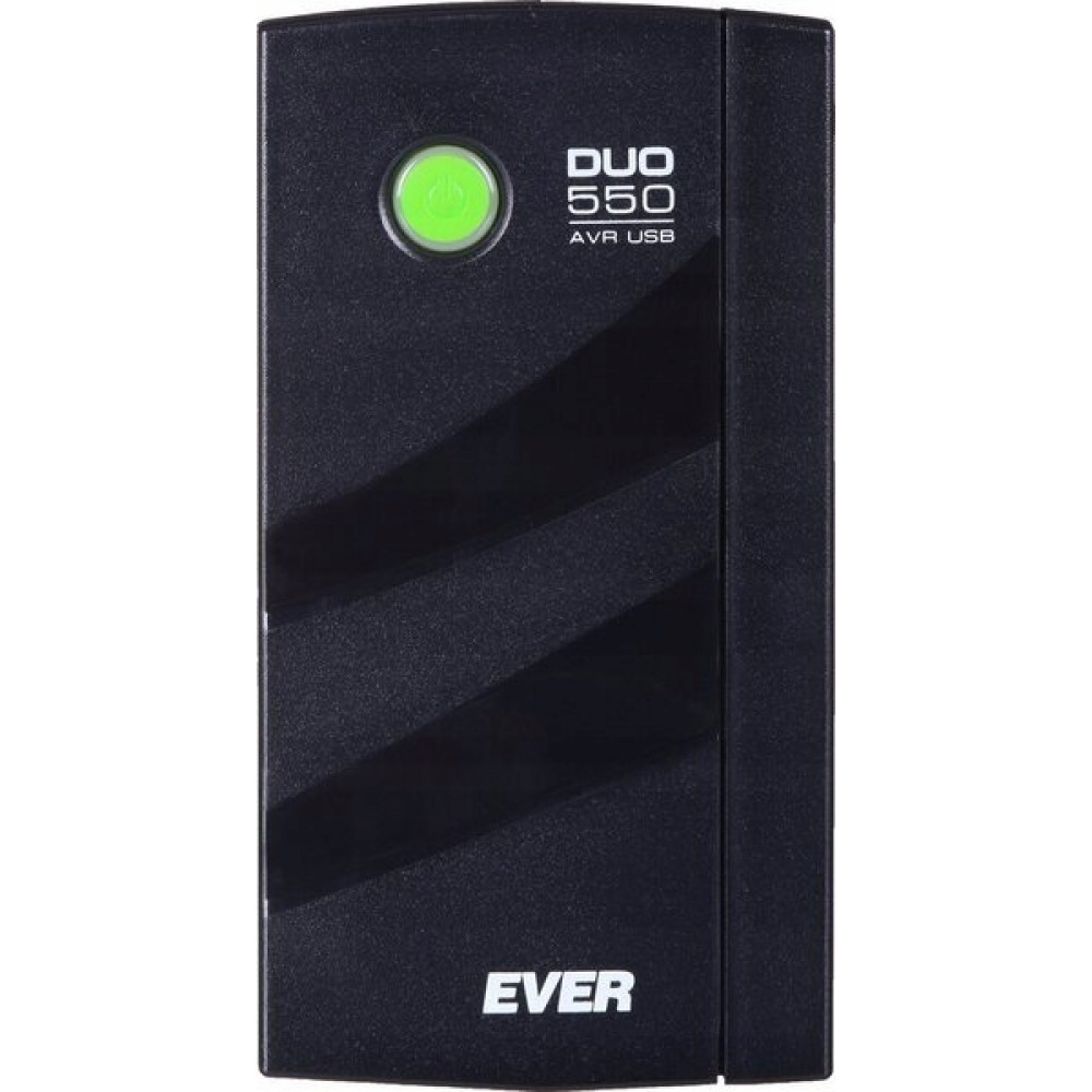 Czarny zasilacz z zielonym przyciskiem i napisem "DUO 550 AVR USB".