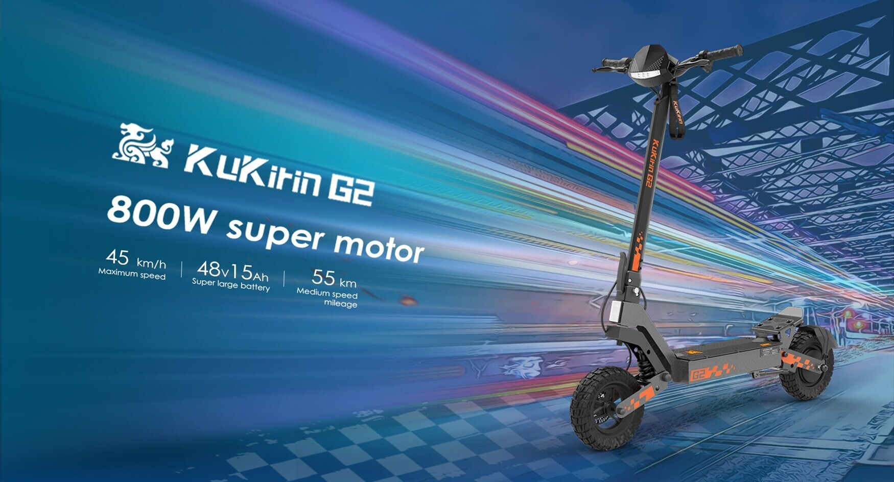 Uno scooter elettrico con motore da 800W, velocità massima 45 km/h, batteria 48V15Ah.