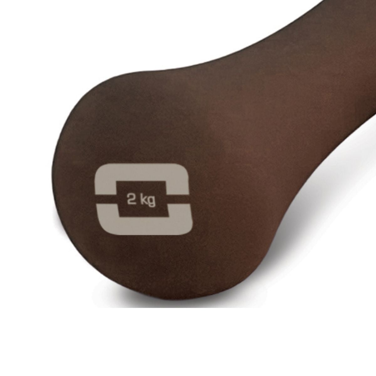 Een bruine halter met een gewicht van 2 kg.