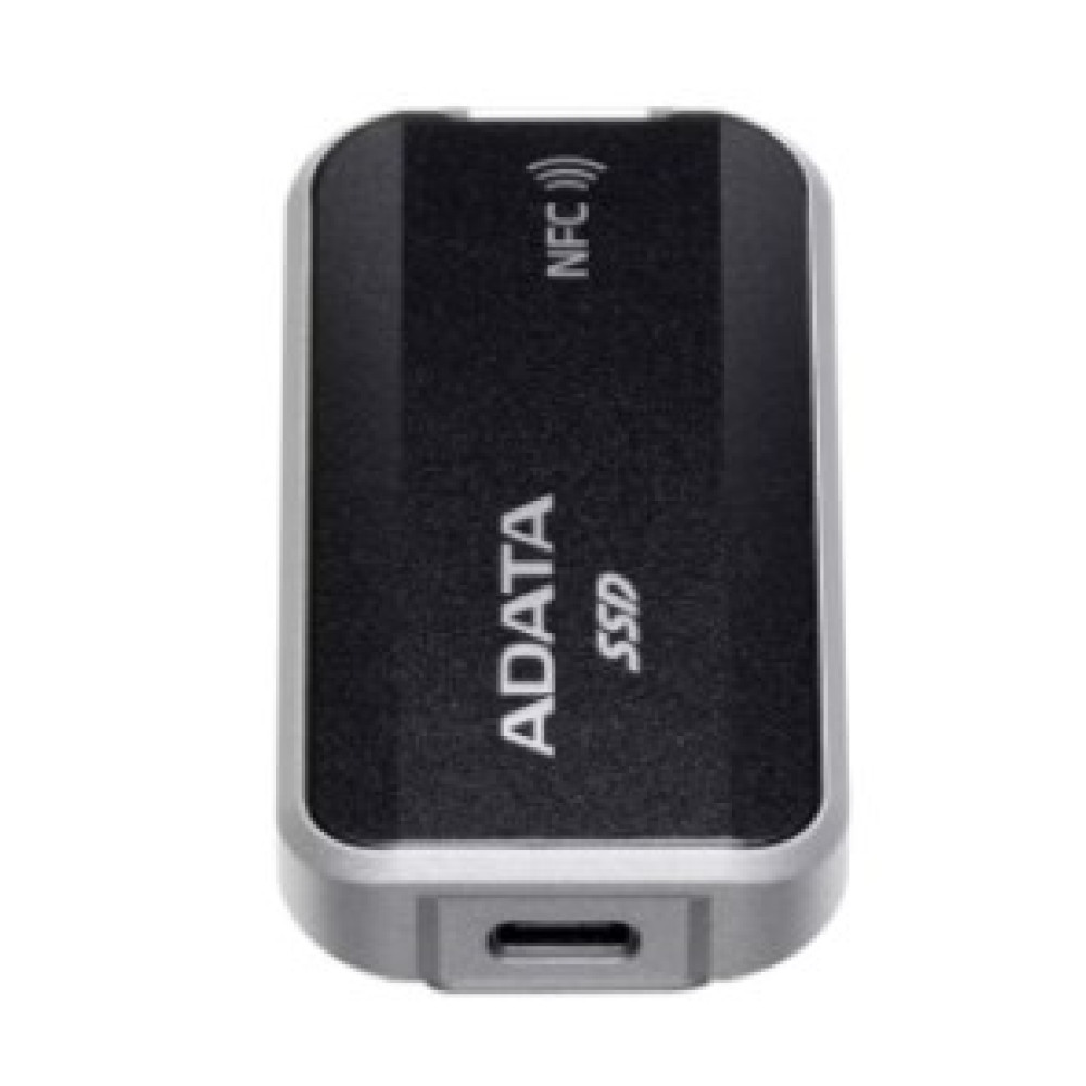 Czarny pendrive SSD ADATA z symbolem NFC i portem USB-C.