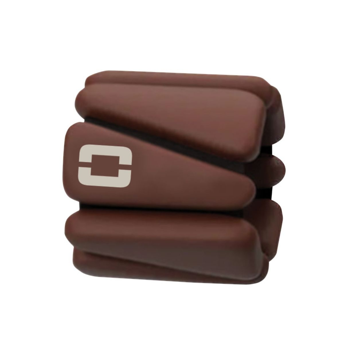 Een bruin segment van een gewichtsmanschet met wit logo.