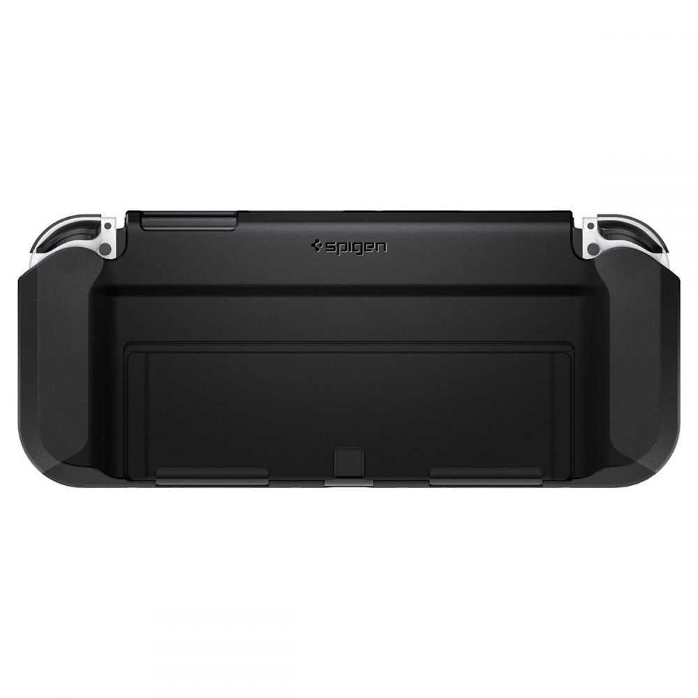 Custodia protettiva nera con logo Spigen per un dispositivo da gioco.