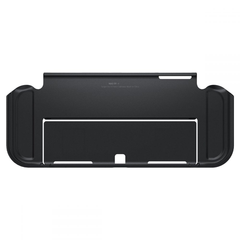 Un supporto Spigen N50 TF-1 nero con testo stampato.