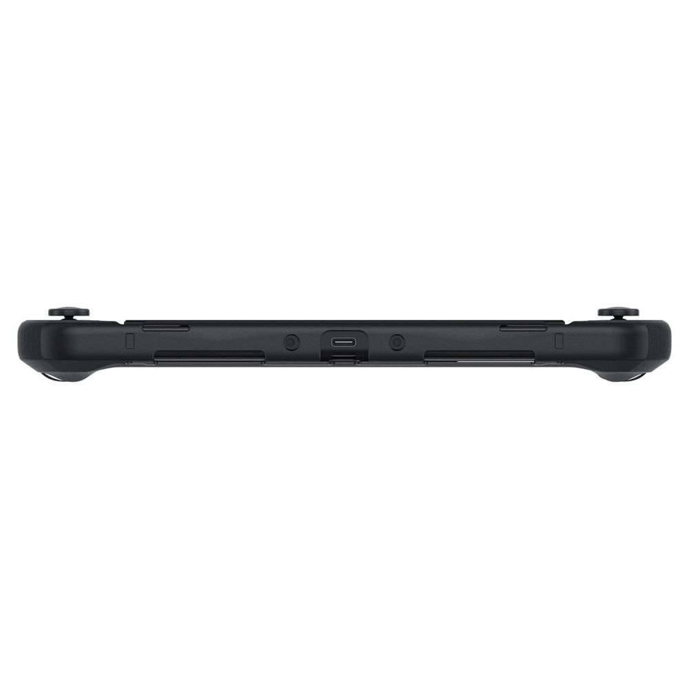 Console portatile da gioco nera con pulsanti e porta USB-C.
