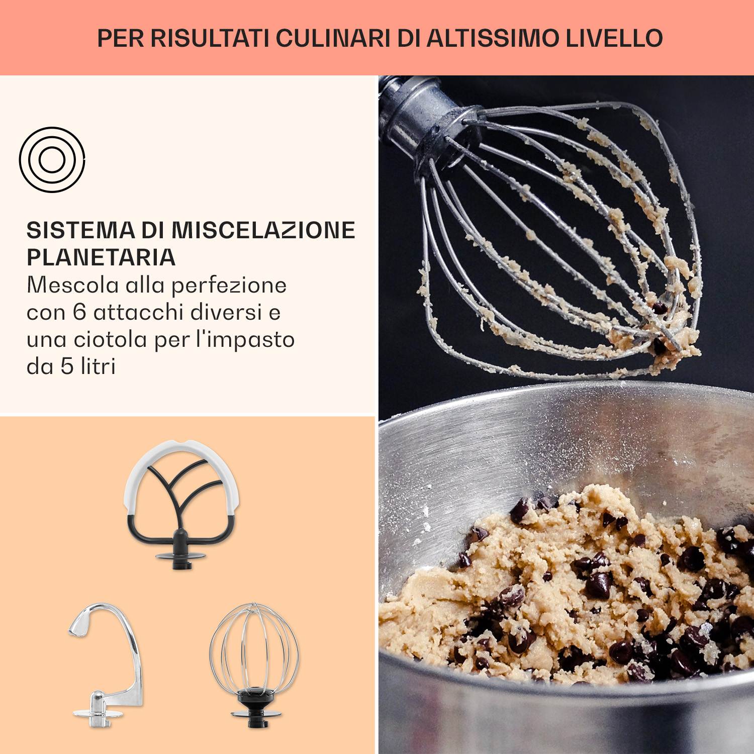 Un accessorio per planetaria e impasto in una ciotola.
