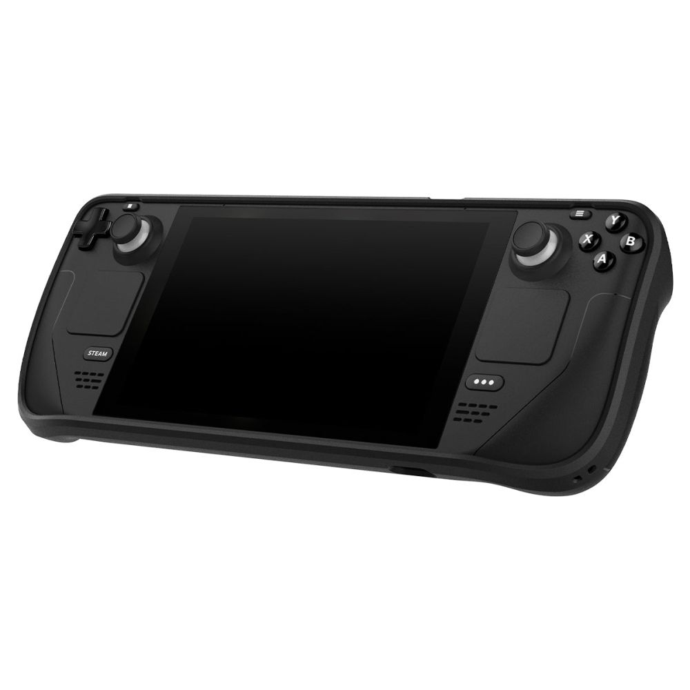 PC da gioco portatile nero con joystick, pulsanti e schermo nero.