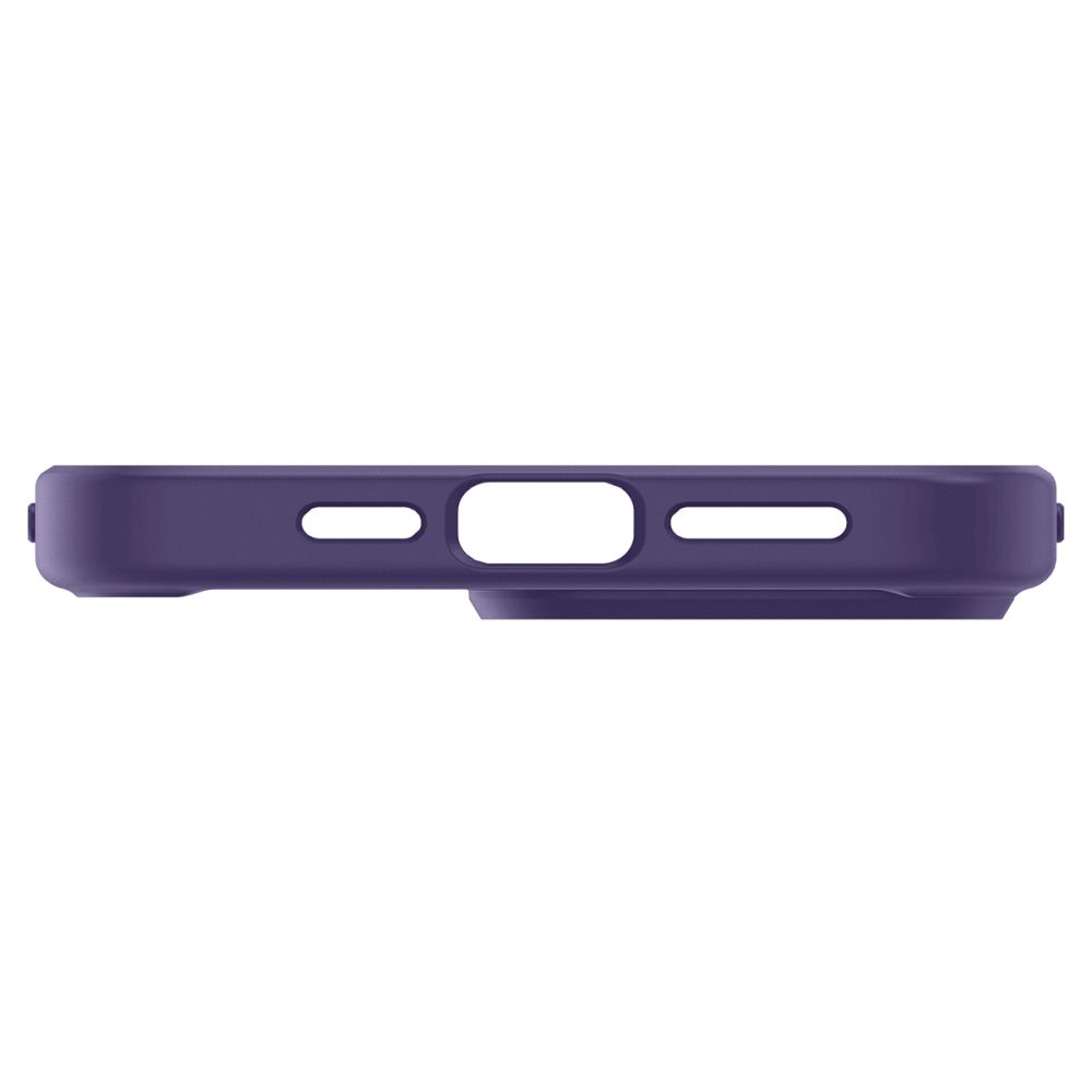 Cover viola per telefono con ritagli per pulsanti e porte.