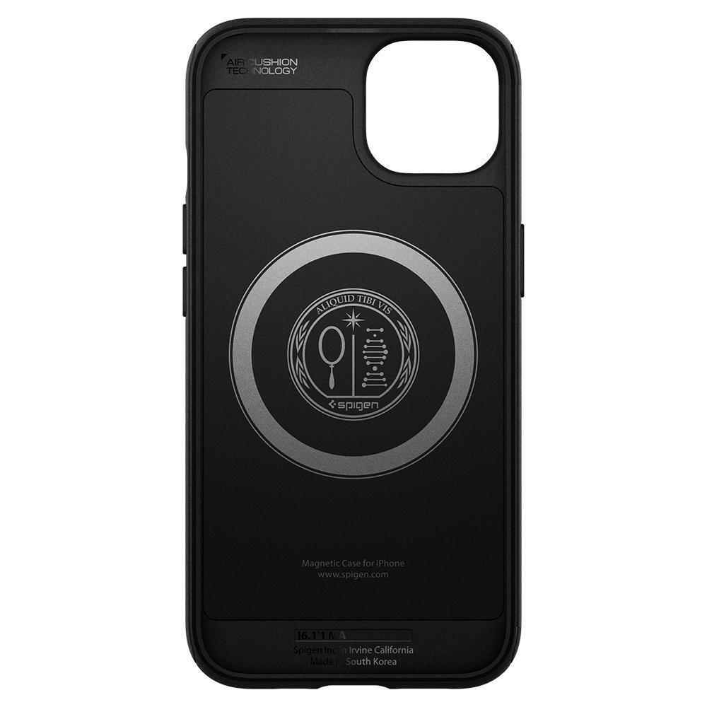 Custodia nera per iPhone con logo Spigen e tecnologia Air Cushion.