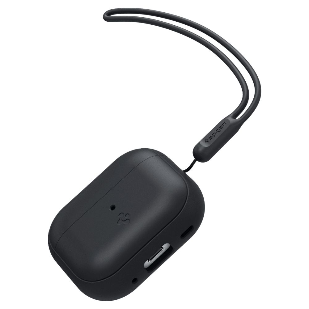 Custodia Spigen nera per AirPods Pro con cinturino da polso.
