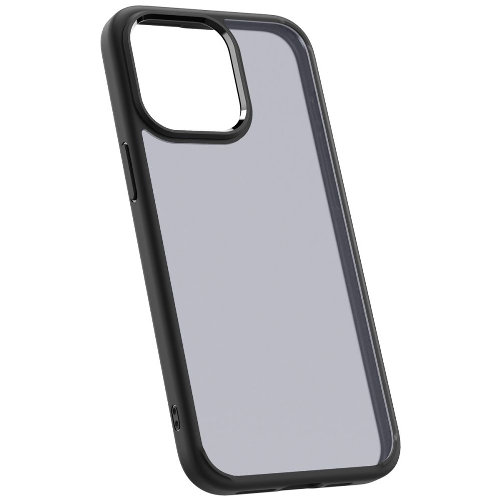 Custodia nera per telefono con retro trasparente, per iPhone.