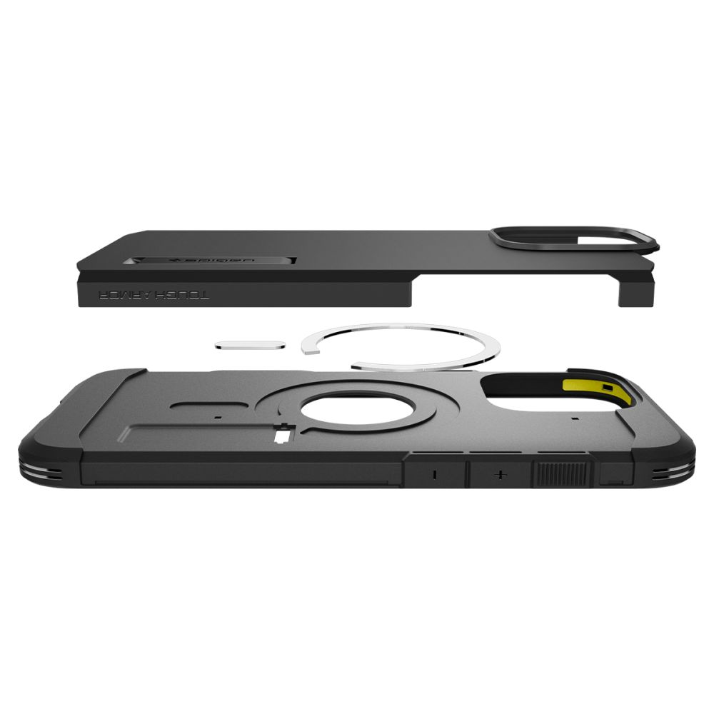 Set di custodie per telefono nere con parti a vista e logo Spigen.