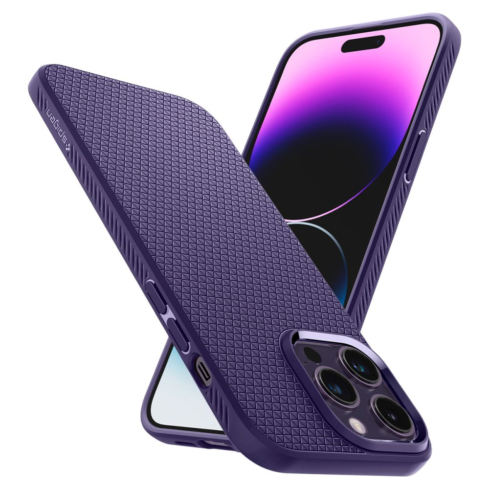 Custodia viola per telefono con motivo a rombi su smartphone con schermo viola.