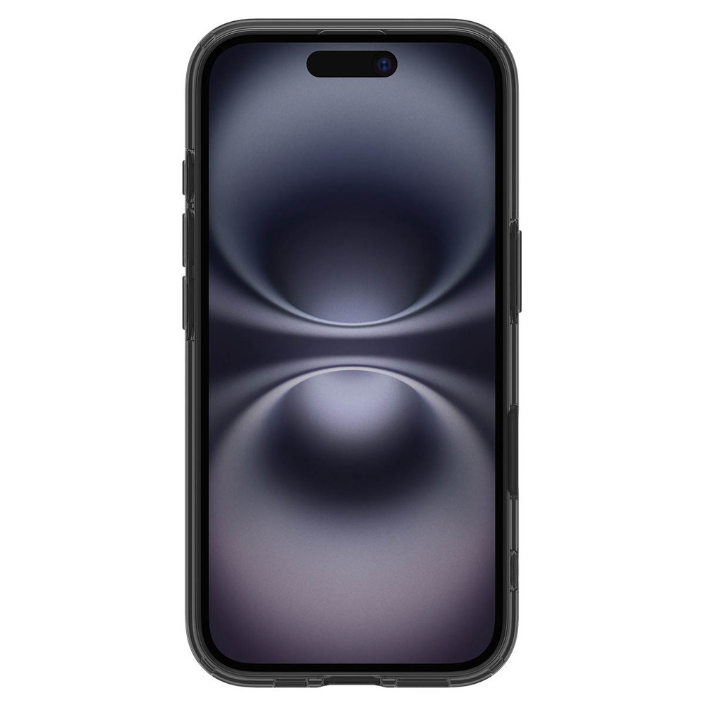 Uno smartphone nero con uno sfondo astratto scuro. È un primo piano.