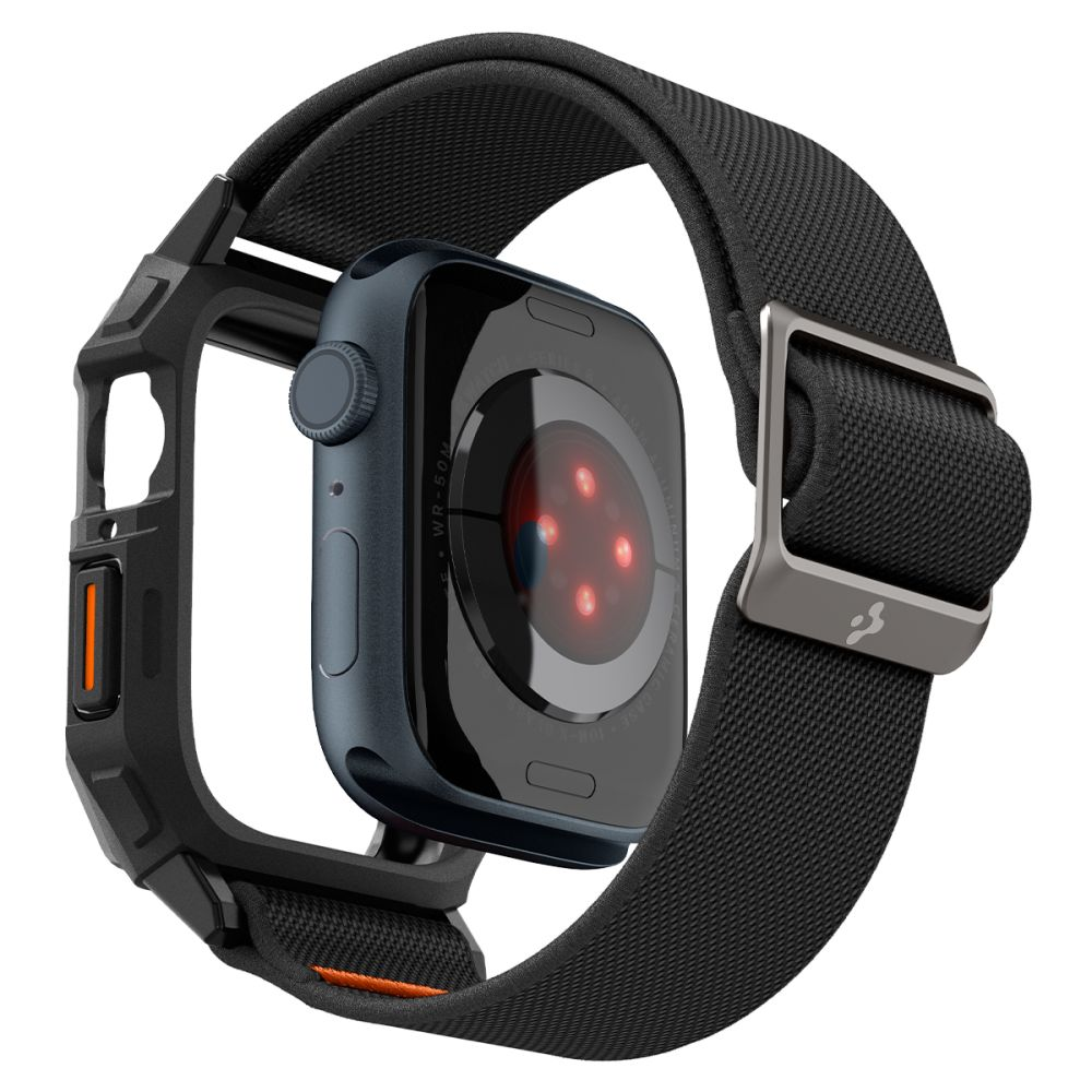 Smartwatch blu scuro con cinturino nero e robusta cassa nera.