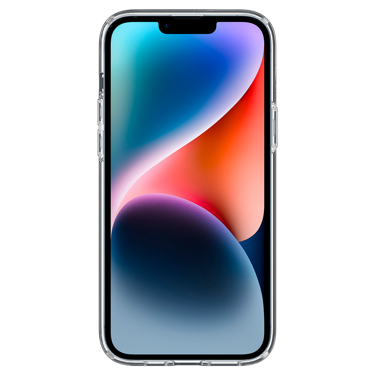 Una cover trasparente mostra uno smartphone con uno sfondo colorato.