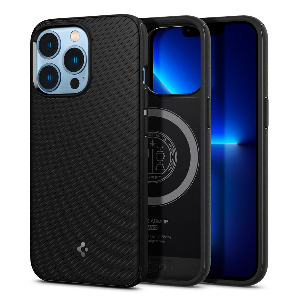 Custodia nera per iPhone con trama a coste e foro fotocamera.