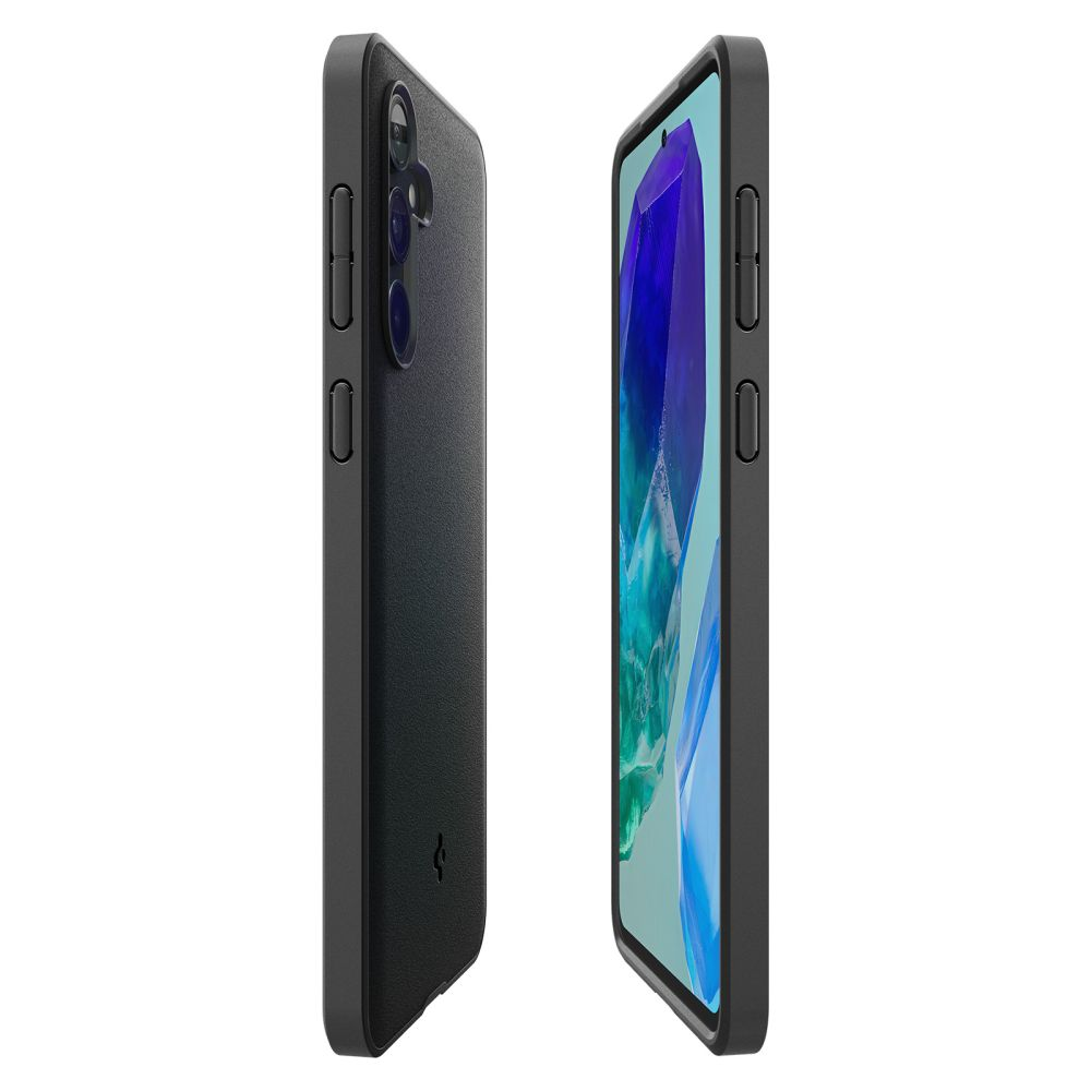 Due custodie per telefono nere una accanto all'altra, una con fotocamere posteriori, l'altra con schermo.
