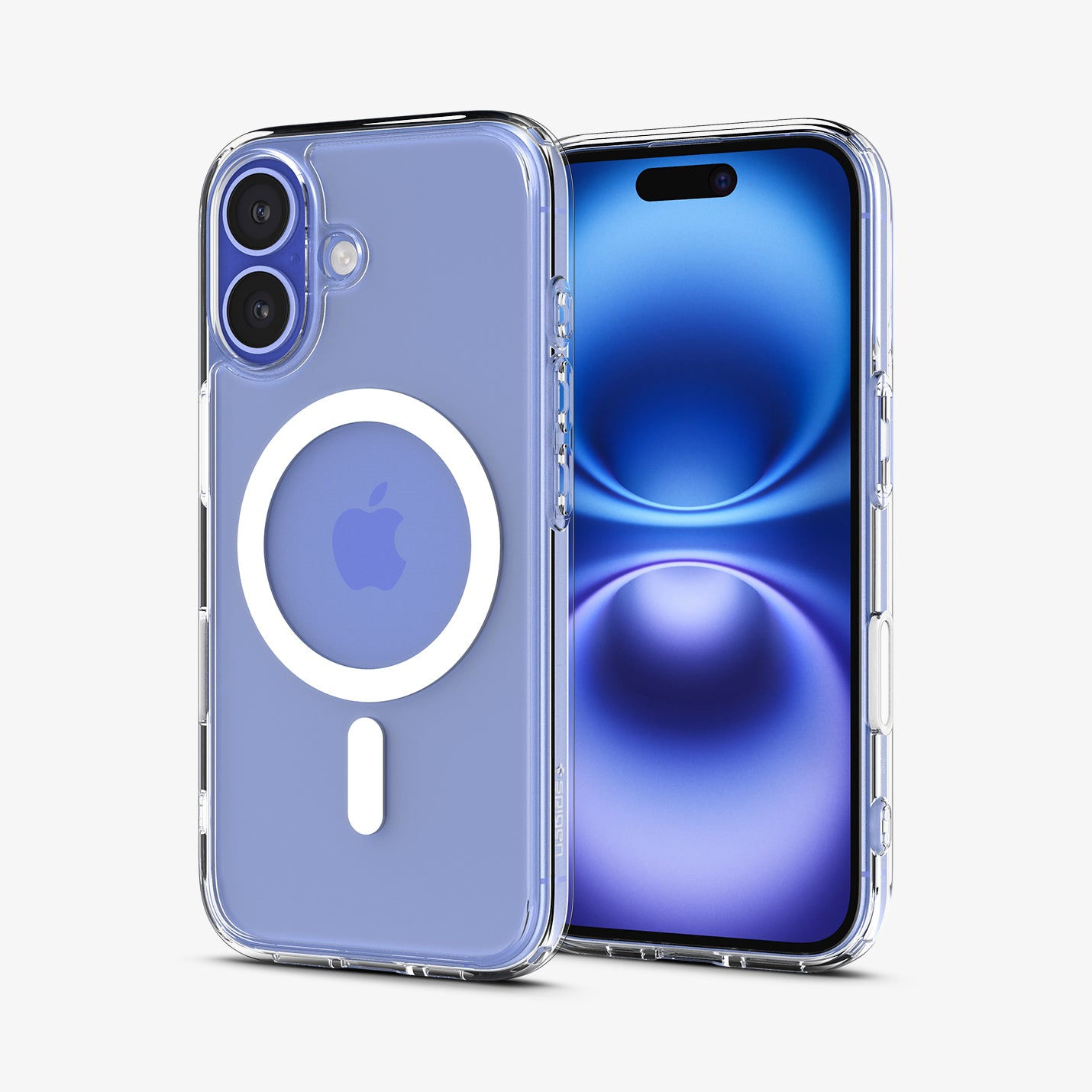 Due custodie trasparenti per telefono, una con logo Apple, anelli magnetici.