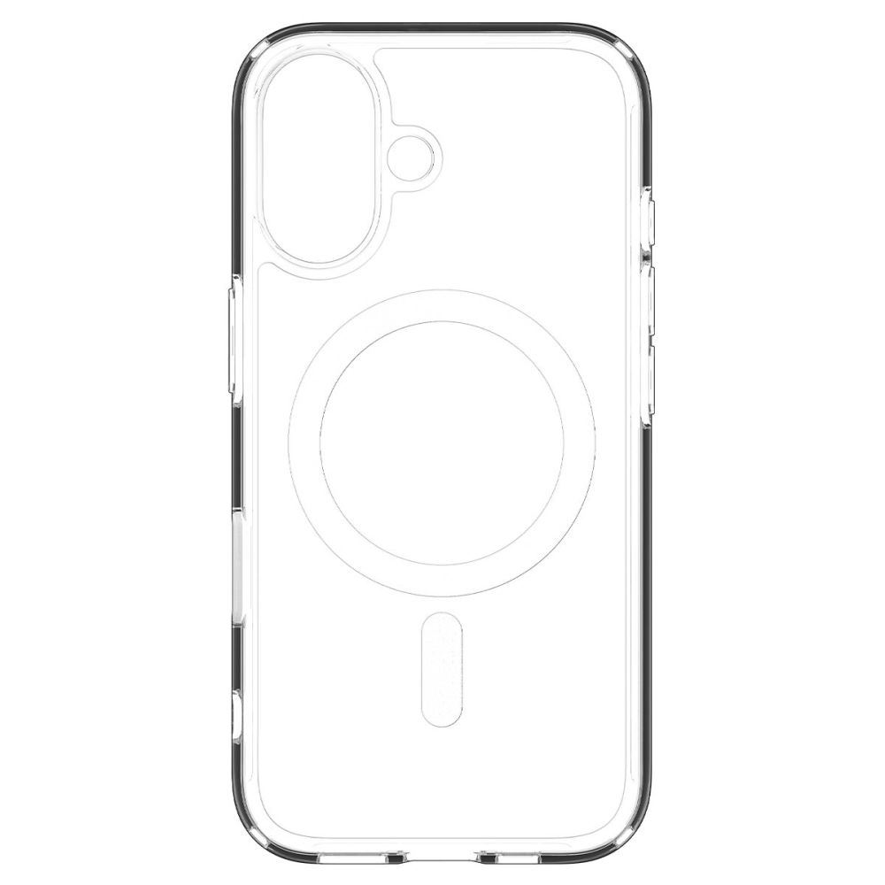 Custodia trasparente per telefono con anello magnetico circolare e ritaglio fotocamera.