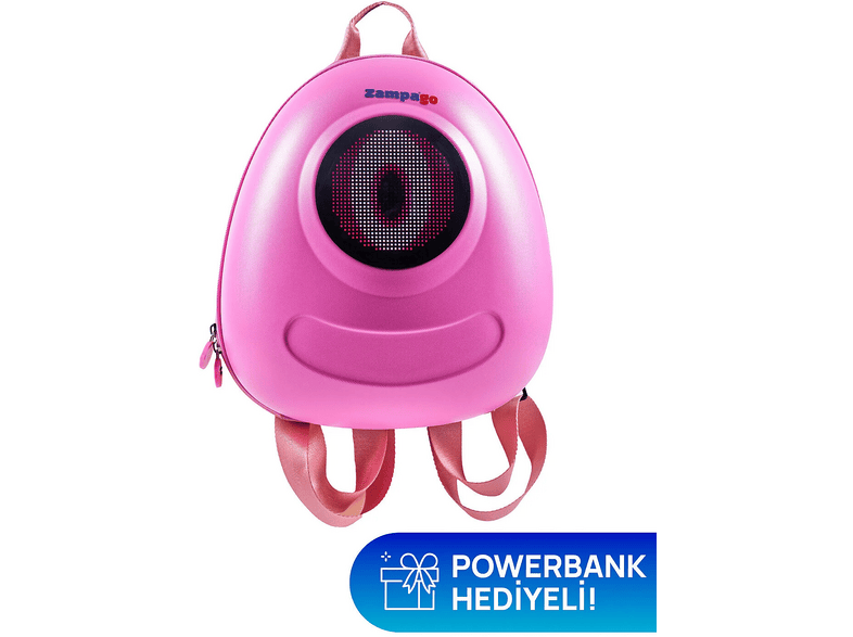 ZAMPAGO Big Eye Led Işıklı 10.000 mAh Powerbank Hediyeli Çocuk Sırt Çantası Pembe