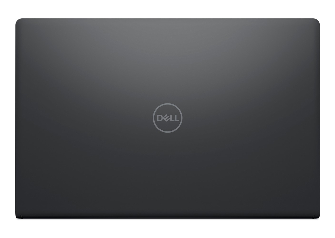 Laptop Dell nero chiuso con logo argentato al centro.