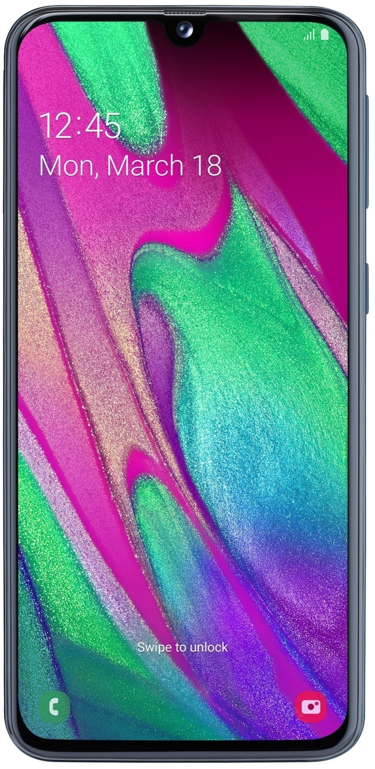 Uno smartphone che mostra le 12:45 su uno sfondo astratto e colorato.
