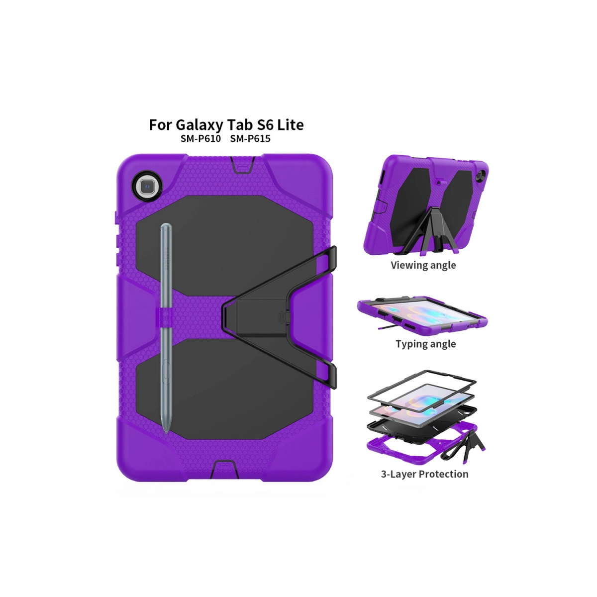 Mor Galaxy Tab S6 Lite kılıfı, stantlı ve kalem tutuculu.