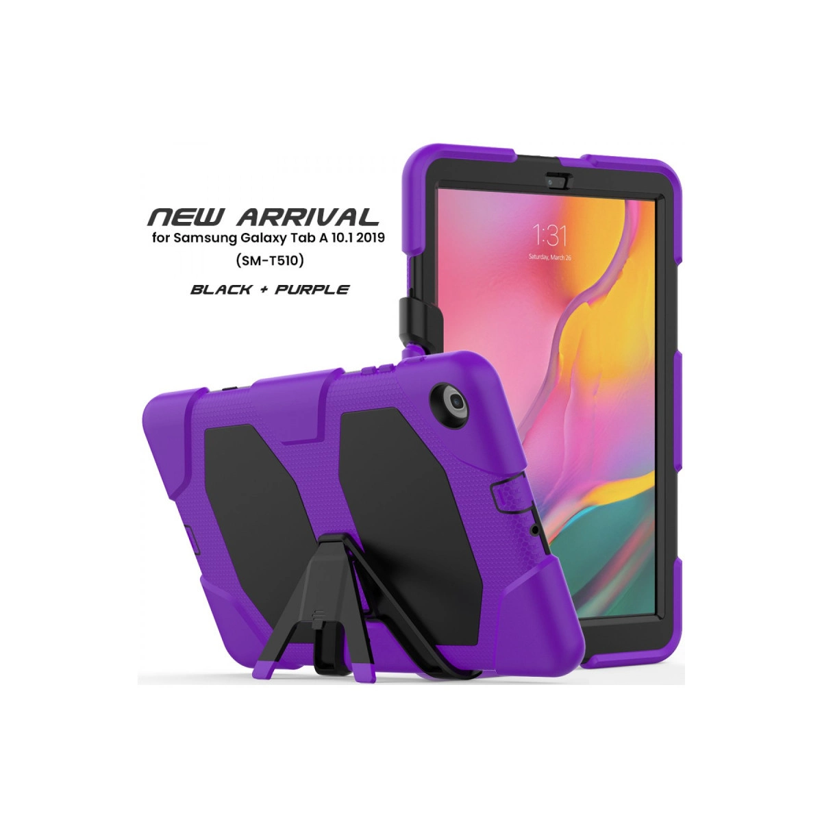 Standlı mor ve siyah tablet kılıfı, Samsung Galaxy Tab A 10.1.