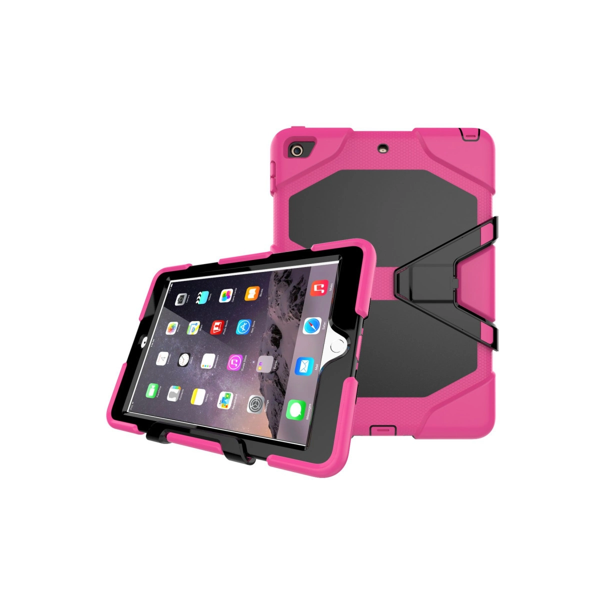 Beyaz arka plan üzerinde tabletli pembe tablet kılıfı.