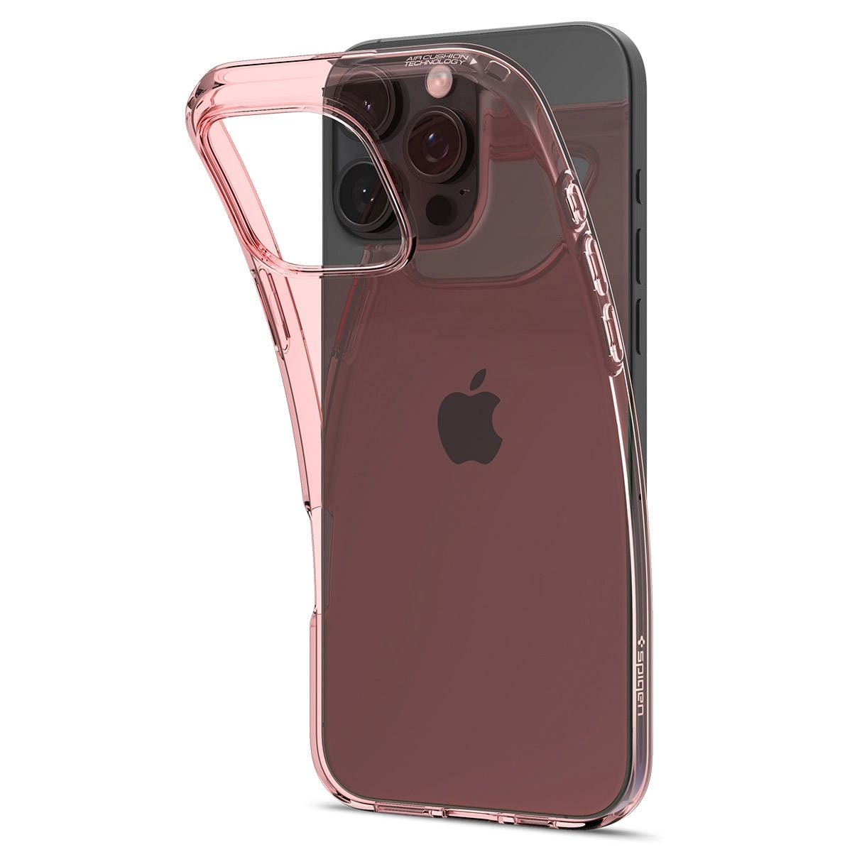 Una custodia rosa per telefono su un iPhone rosso scuro.