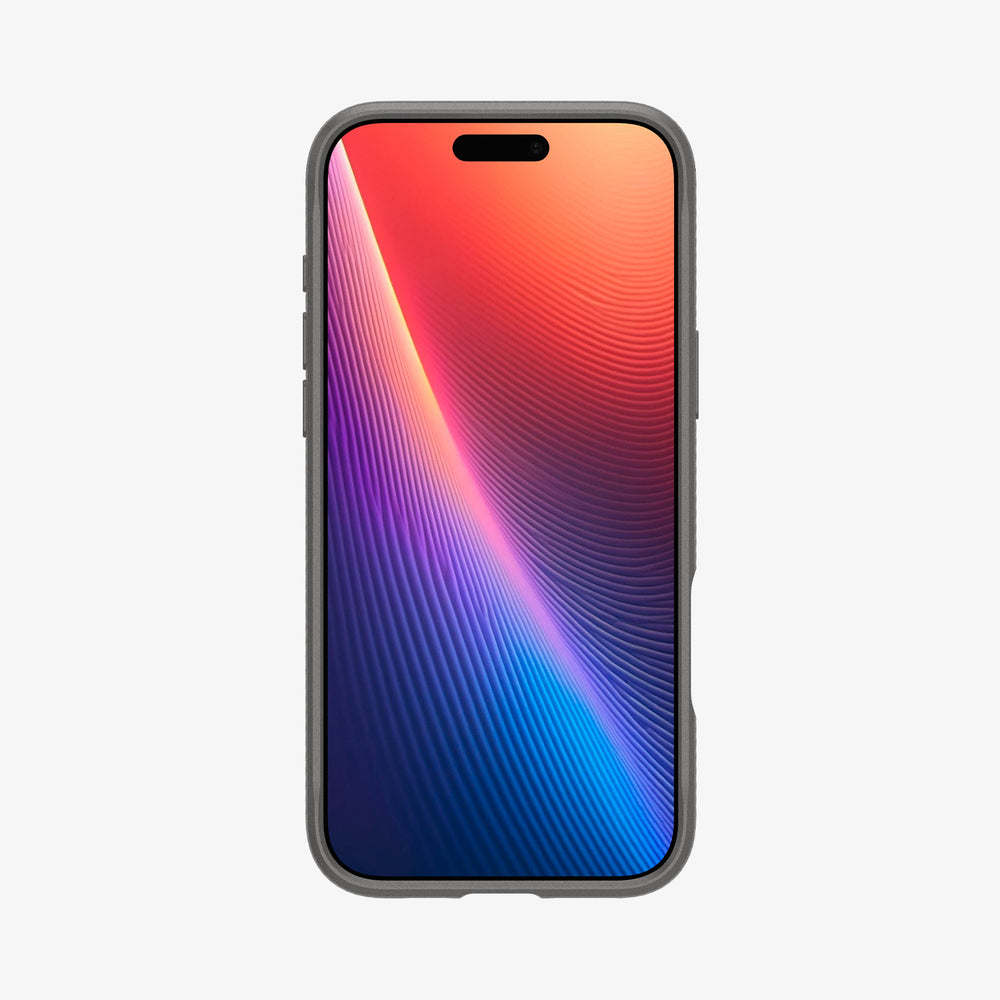 Uno smartphone con uno sfondo colorato e ondulato e una tacca in alto.
