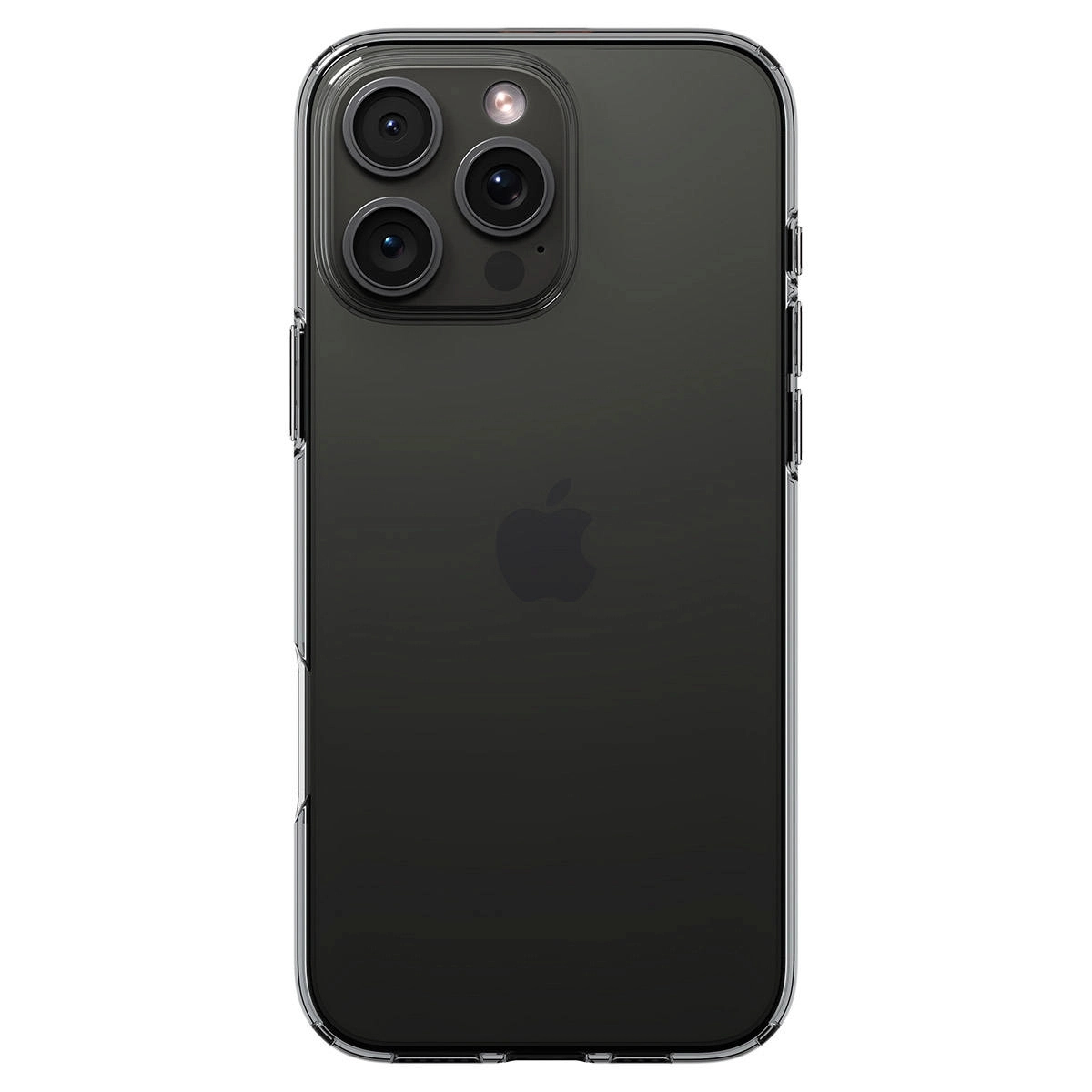 Retro di un iPhone scuro con tre fotocamere e logo Apple.