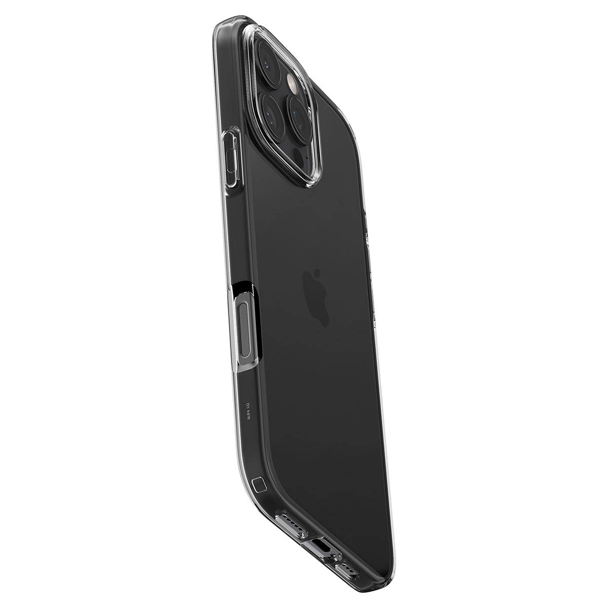 Una custodia trasparente per telefono che mostra la fotocamera posteriore a sinistra.