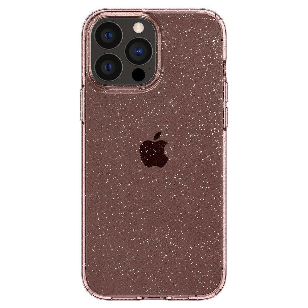 Cover scintillante per iPhone con tre fotocamere e logo Apple.