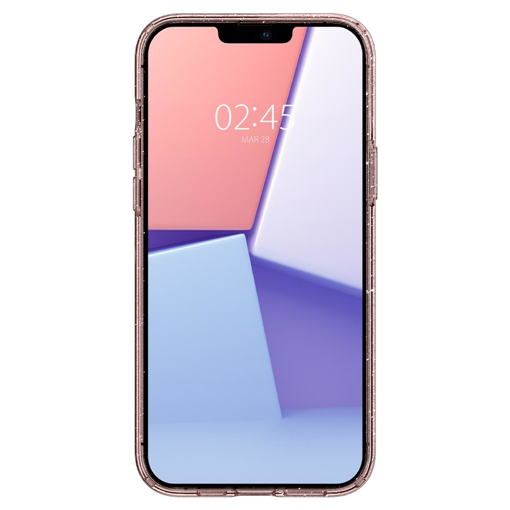 Un telefono color oro rosa che mostra uno sfondo astratto.