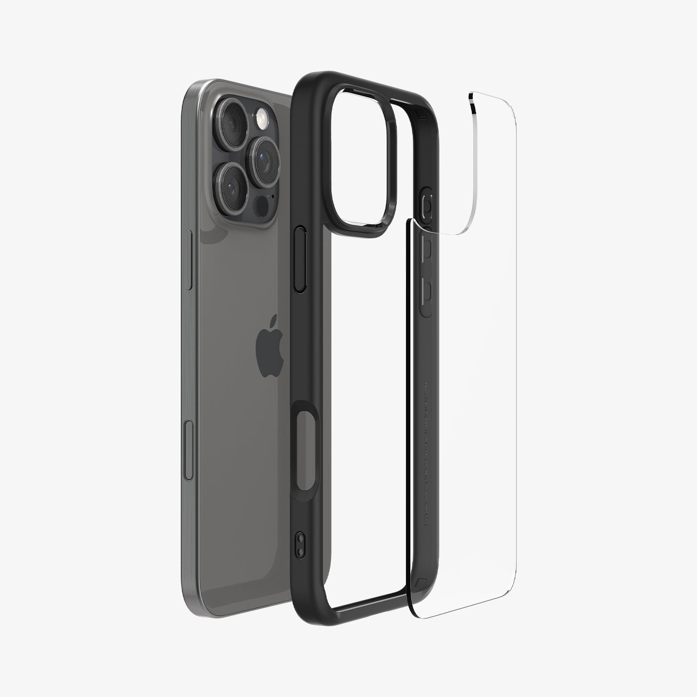 Un iPhone grigio con custodia trasparente e paraurti nero.