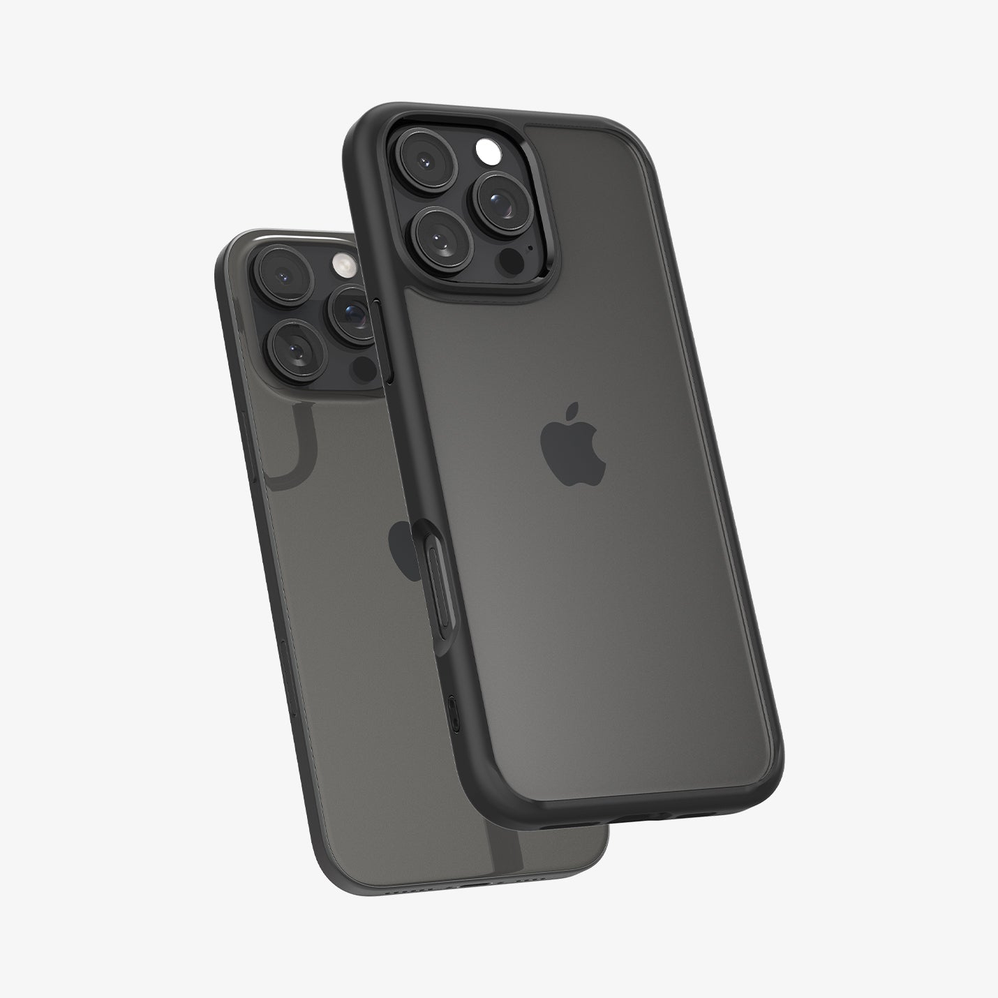 Due custodie scure per iPhone con sistema di fotocamere e logo Apple.