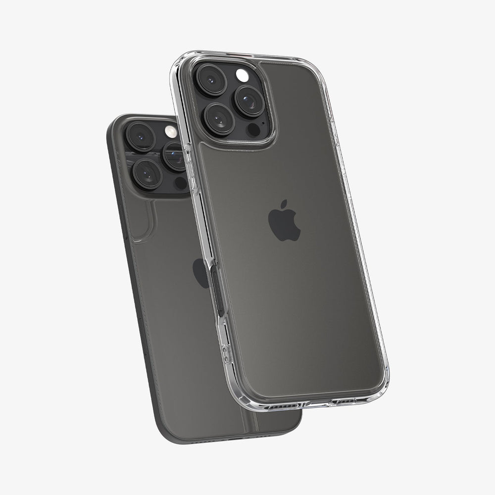 Due iPhone scuri con custodie trasparenti sono posizionati uno accanto all'altro.