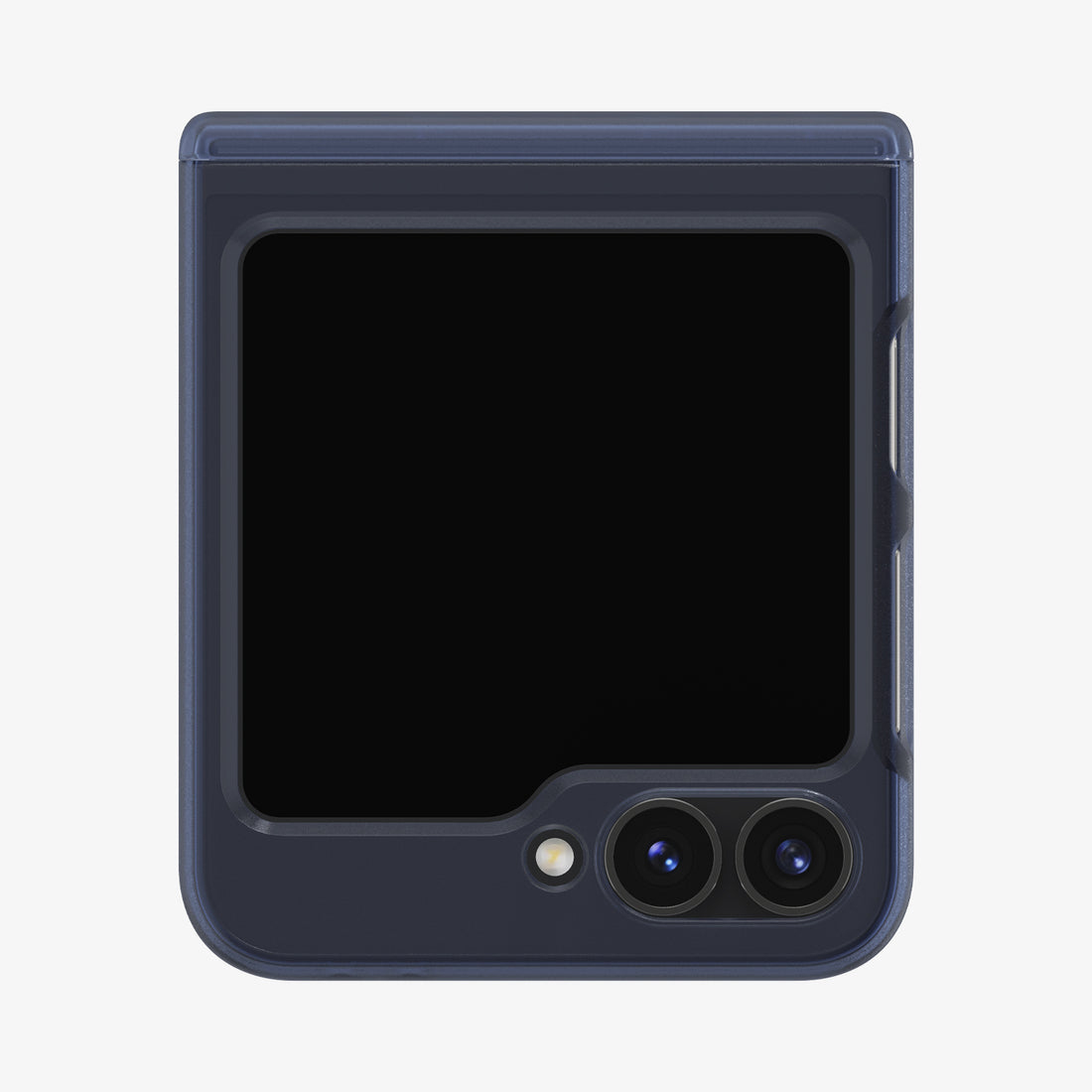 Custodia per telefono pieghevole blu scuro con schermo nero e due fotocamere.