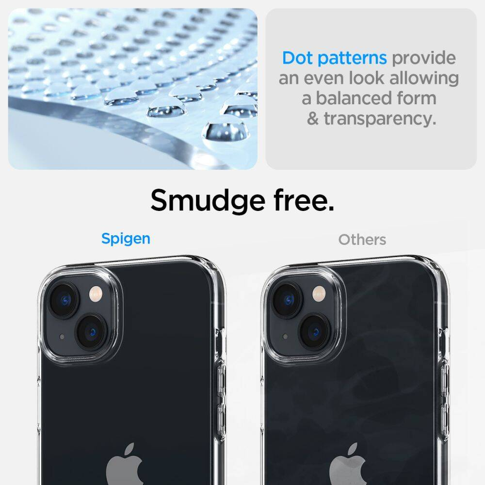 Primo piano di gocce d'acqua su una superficie e due iPhone in custodie trasparenti.