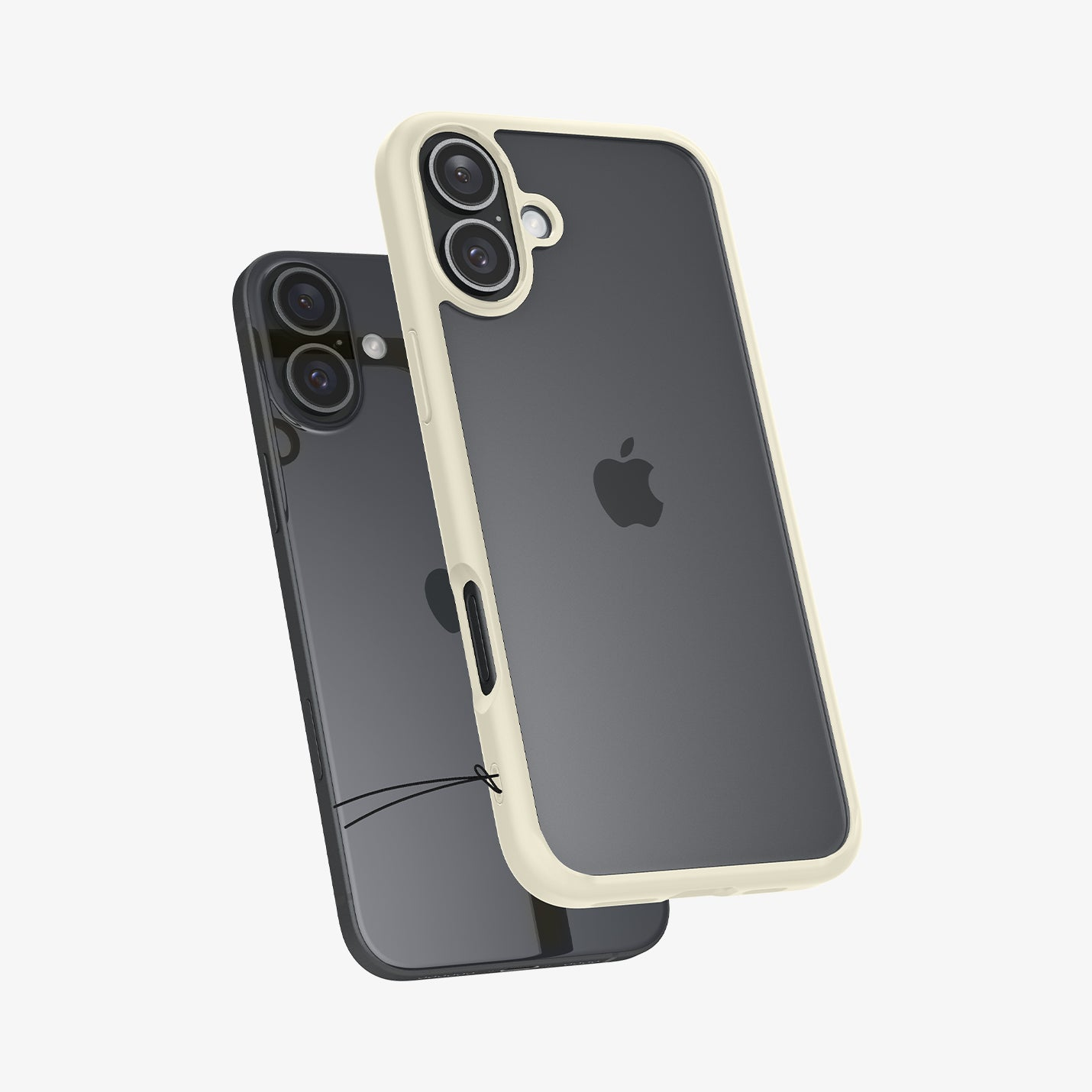 Due iPhone con cover trasparenti, una con bordo color crema, su sfondo bianco.